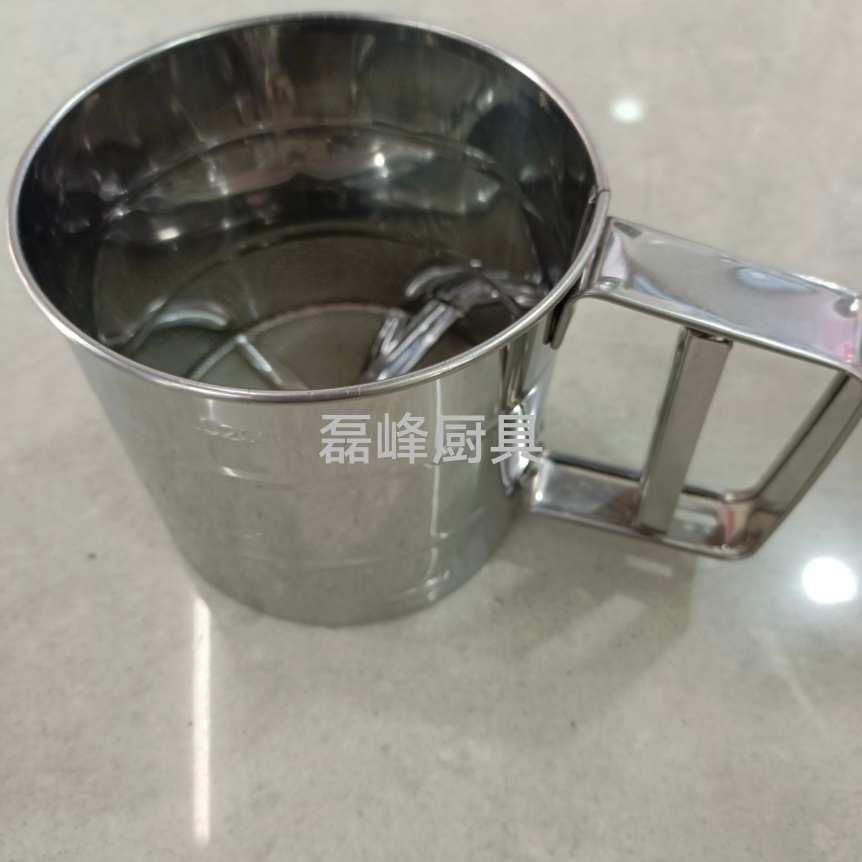 Stainless steel handheld semi-automatic flour sieve, mechanical pulverizer, cup, hand press sieve, baking filter, mesh sieve