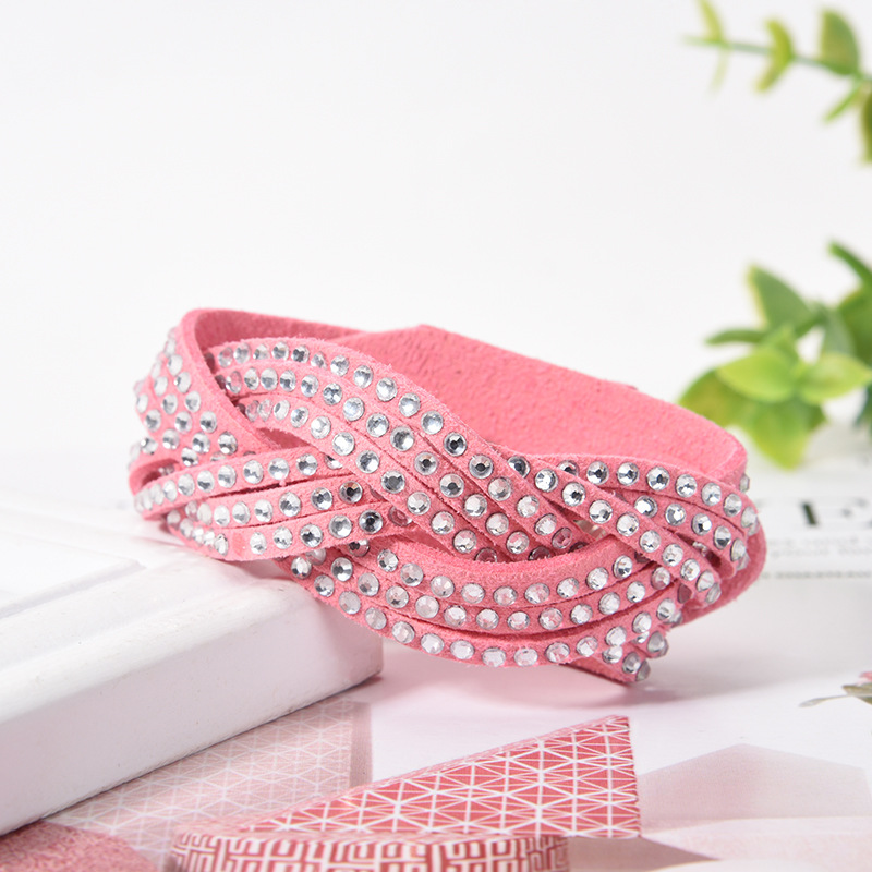 Wholesale leather bracelets, rhinestones, European and American bracelets, buckle bracelets, foreign trade trends, PU wave shaped bracelets