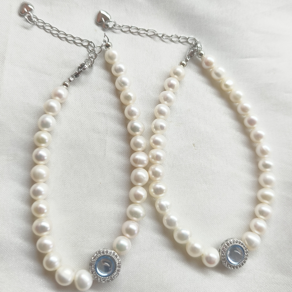 Sea Blue Treasure Micro Inlaid 5-6MM Freshwater Pearl Near Round Flawless Pearl Bracelet Hand String