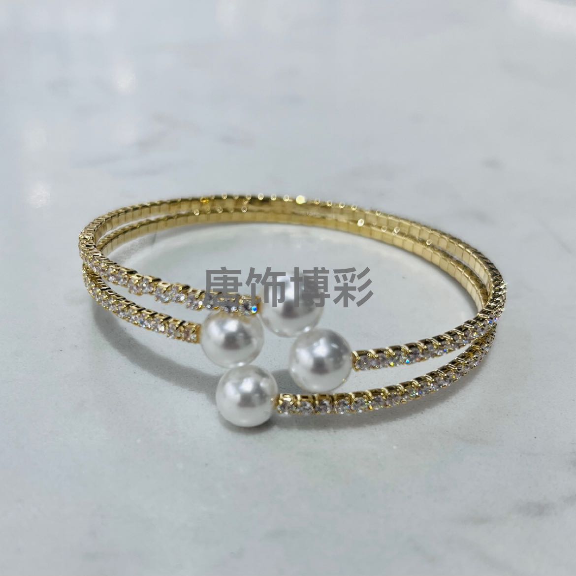 Real gold color preservation electroplated pearl zircon handmade multi loop elastic fashion versatile bracelet