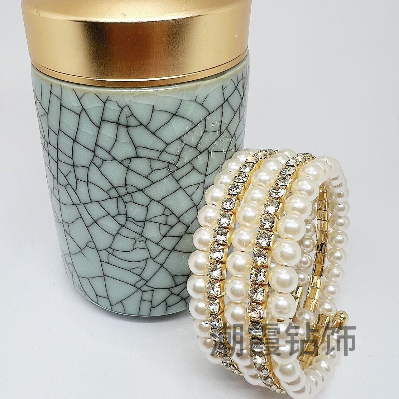 Trendy Diamond Jewelry, Cross border Jewelry from Europe and America, Pearl Water Diamond Multi layer Bracelet, Women's Personalized Fashion Creative Bracelet