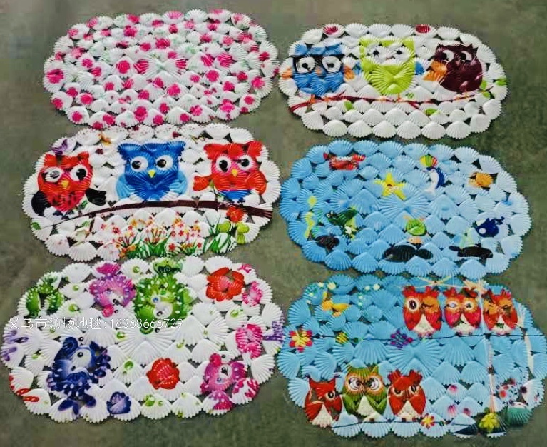 Shell printed PVC bathroom mat anti slip massage mat bathtub anti slip mat with suction cup PVC anti slip mat