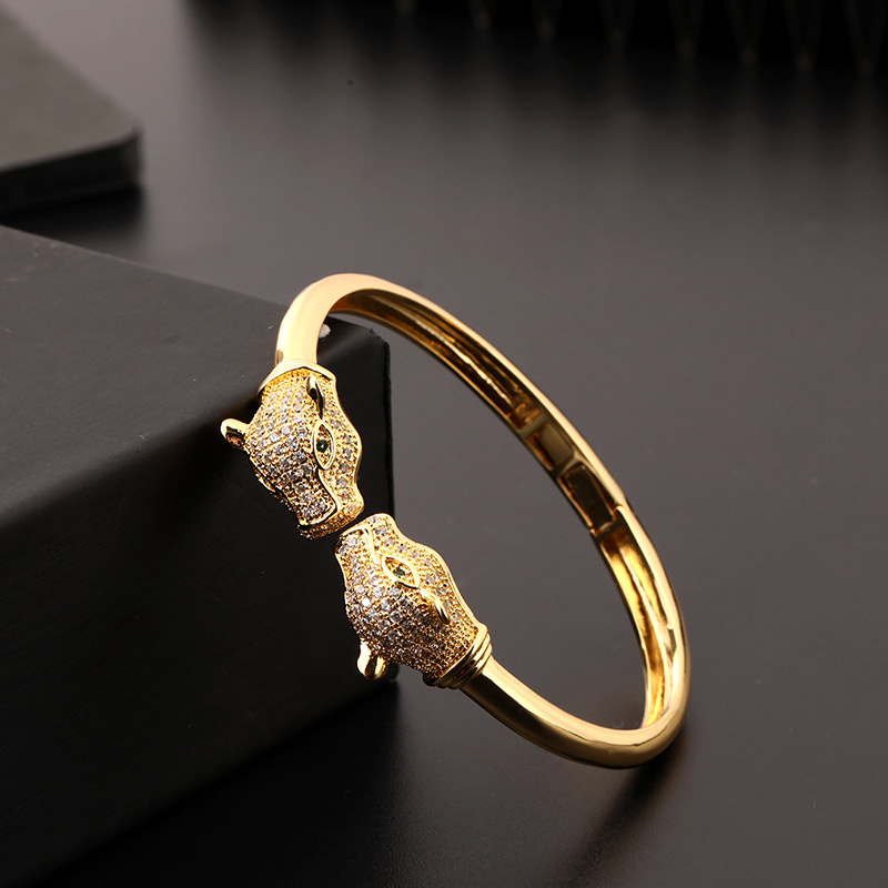 Cross border New Product European and American Trendy Leopard Open Bracelet Women's Genuine Gold Plated Copper Micro Inlaid Zircon Handpiece