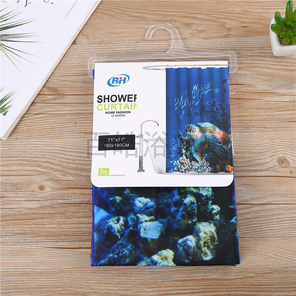 [Baihao] Cross border waterproof shower curtain, digital printing shower curtain, waterproof belt hook, polyester bathroom curtain combination