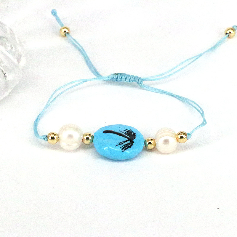 New design: Colorful Drip Oil Eyes, Freshwater Pearl, Evil Eye Charm Bracelet, Pearl Shape Random