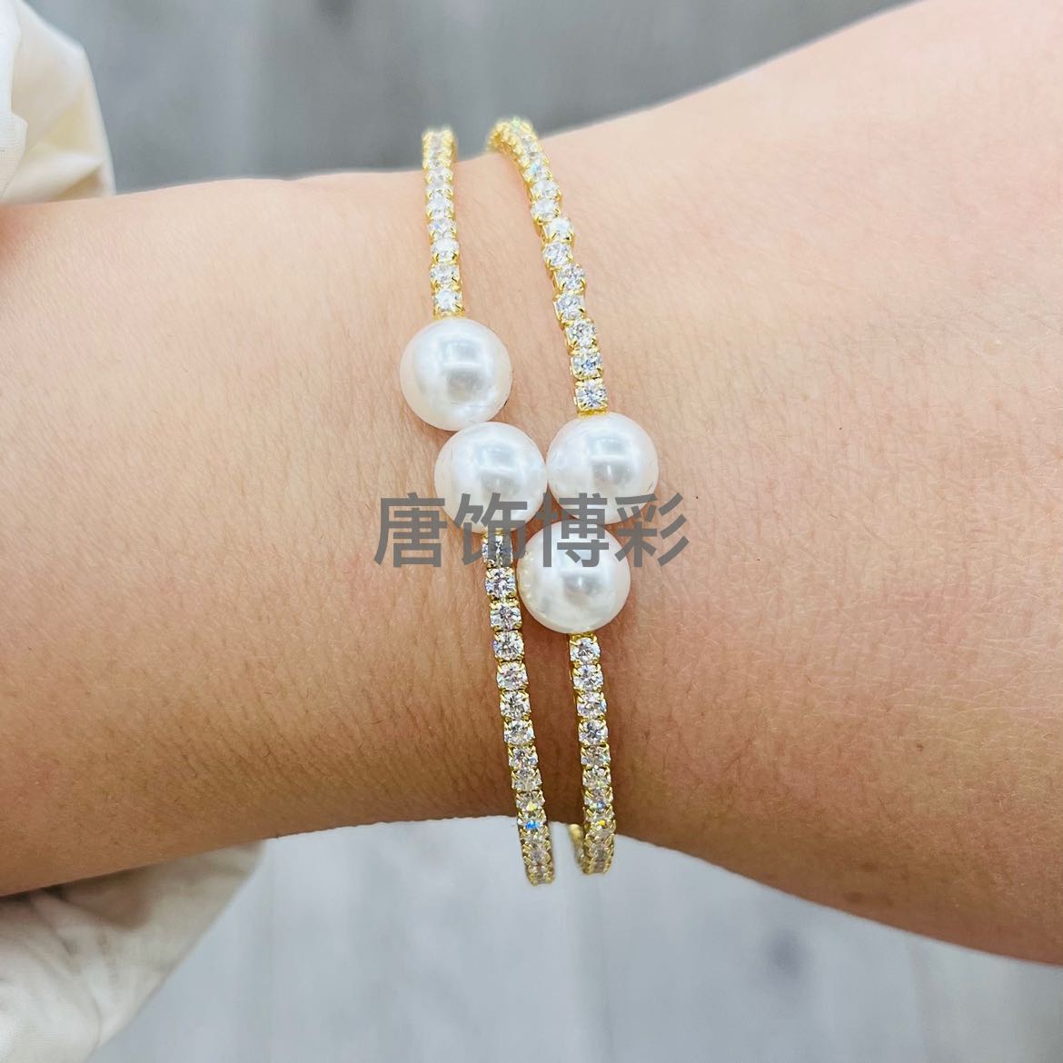 Real gold color preservation electroplated pearl zircon handmade multi loop elastic fashion versatile bracelet