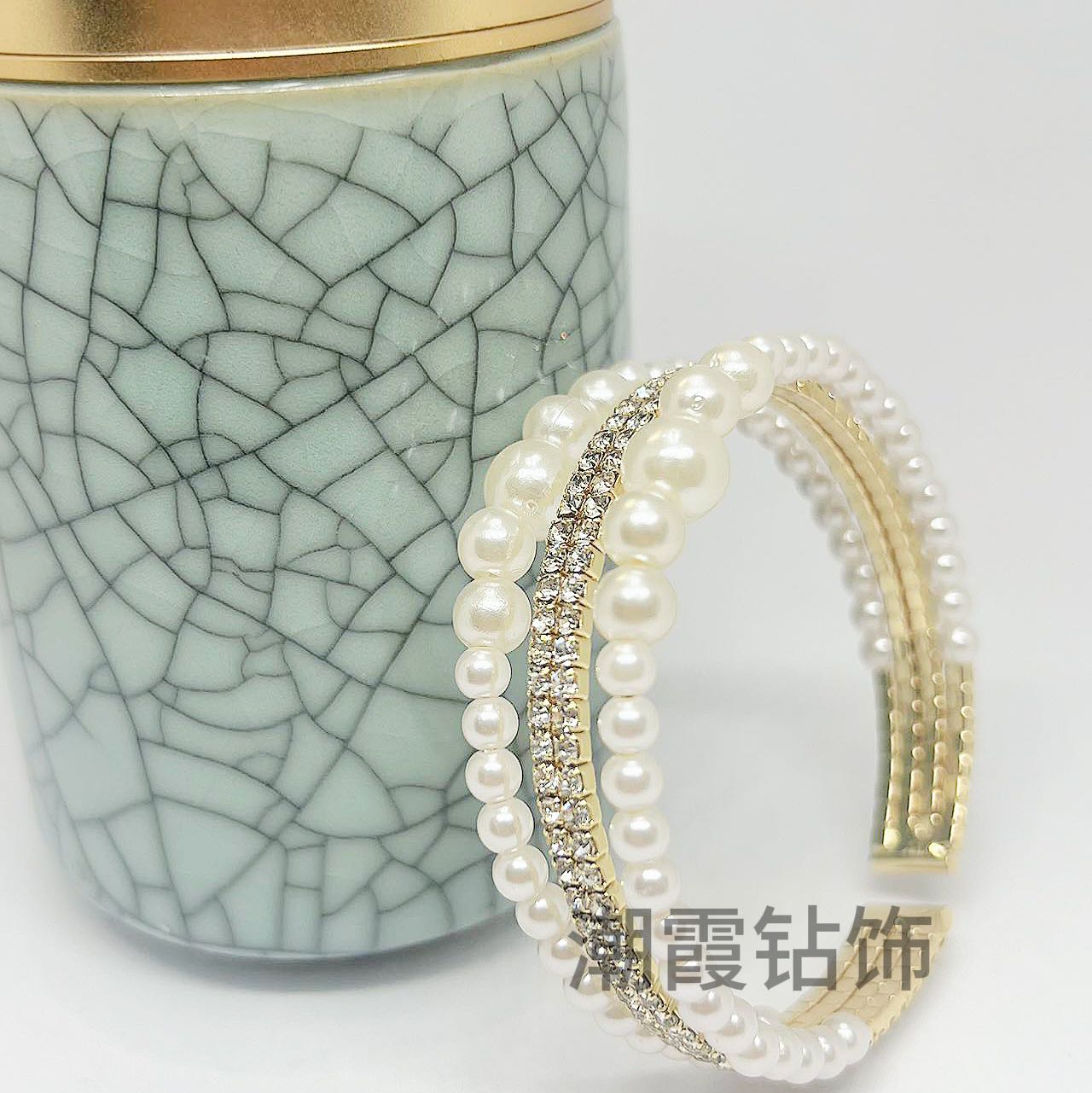 Trendy Diamond Jewelry Crystal Full Diamond Multi Layer Bracelet Pearl Water Diamond Wrapped Open Bracelet Inlaid Diamond Bracelet for Women