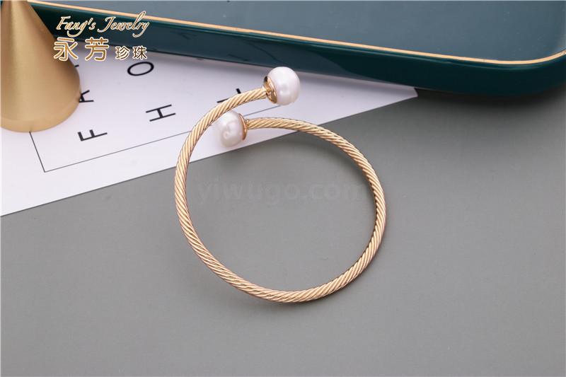 Ins Port Style Freshwater Pearl Open Adjustable Bracelet, Korean Versatile Thin Bracelet, European and American Style Bracelet