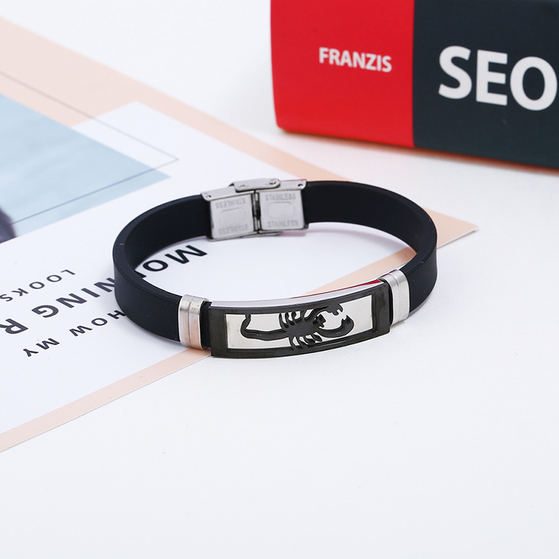 Korean version new men's silicone stainless steel bracelet rock style personalized scorpion bracelet titanium steel jewelry wholesale