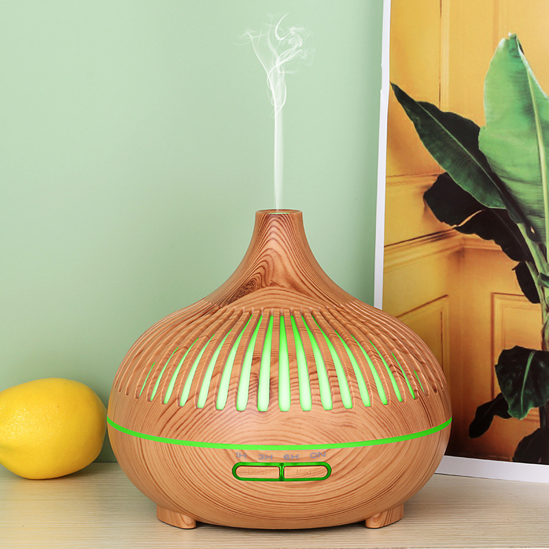 Wood grain humidifier, wood grain aromatherapy machine, 500ML remote control hollow cross-border new model, 7-color lighting