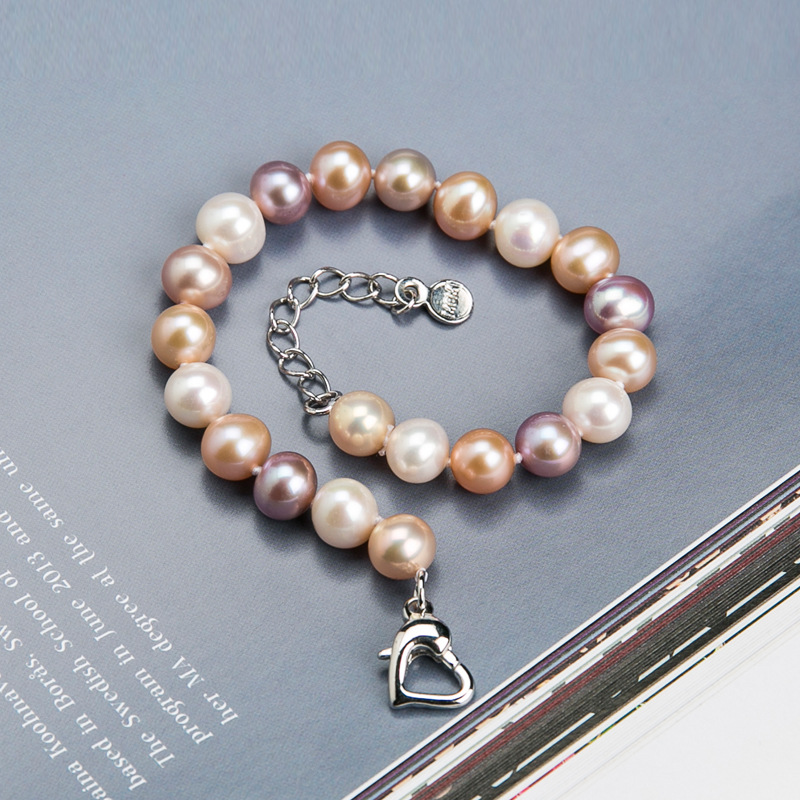 New Fashionable Fresh Freshwater Pearl Mixed Color Women's Round Pearl Bracelet Hand String Gift Wholesale