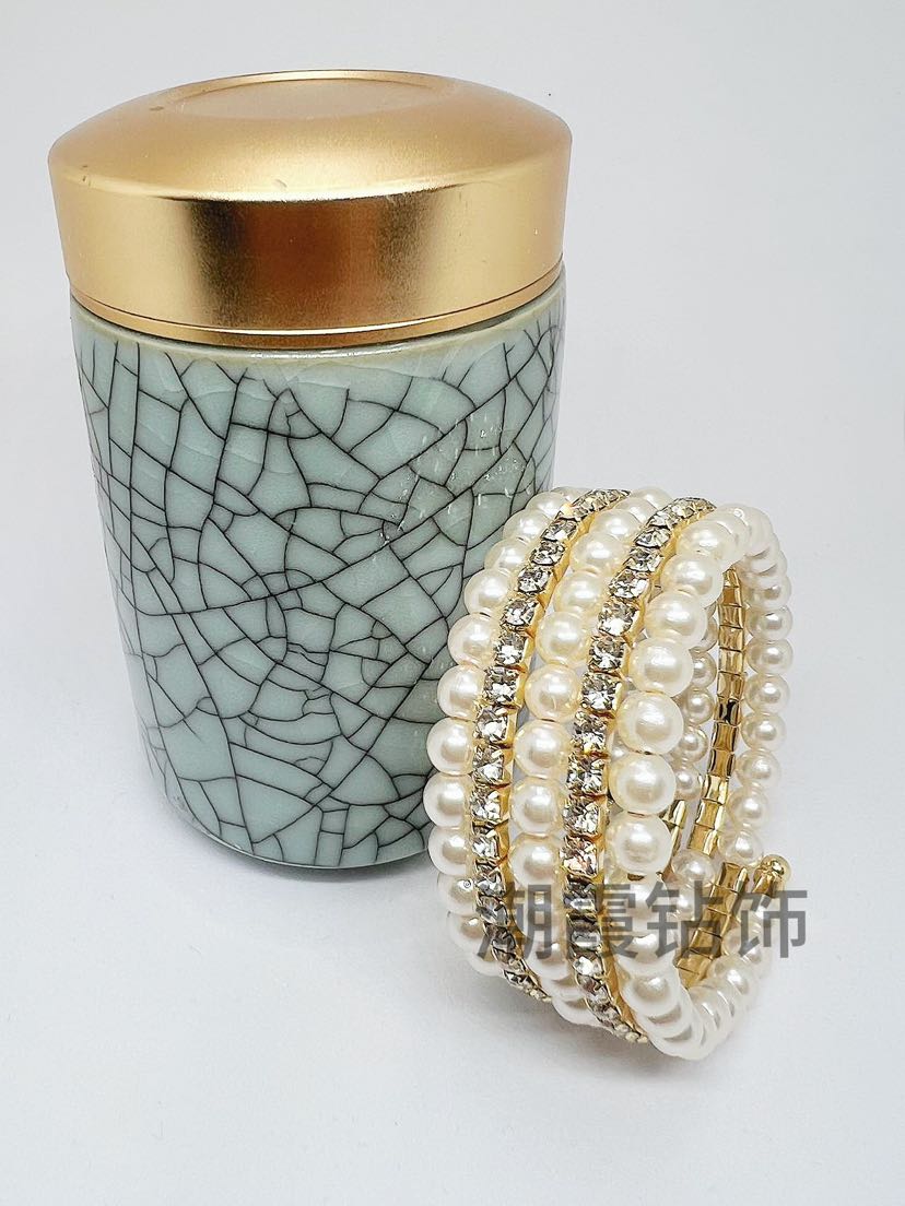 Trendy Diamond Jewelry, Cross border Jewelry from Europe and America, Pearl Water Diamond Multi layer Bracelet, Women's Personalized Fashion Creative Bracelet