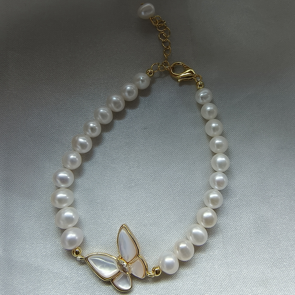 Mother Shell Butterfly Bracelet 5-6MM Near Round Clean High Quality Freshwater Pearl Bracelet Tail Chain Adjustable
