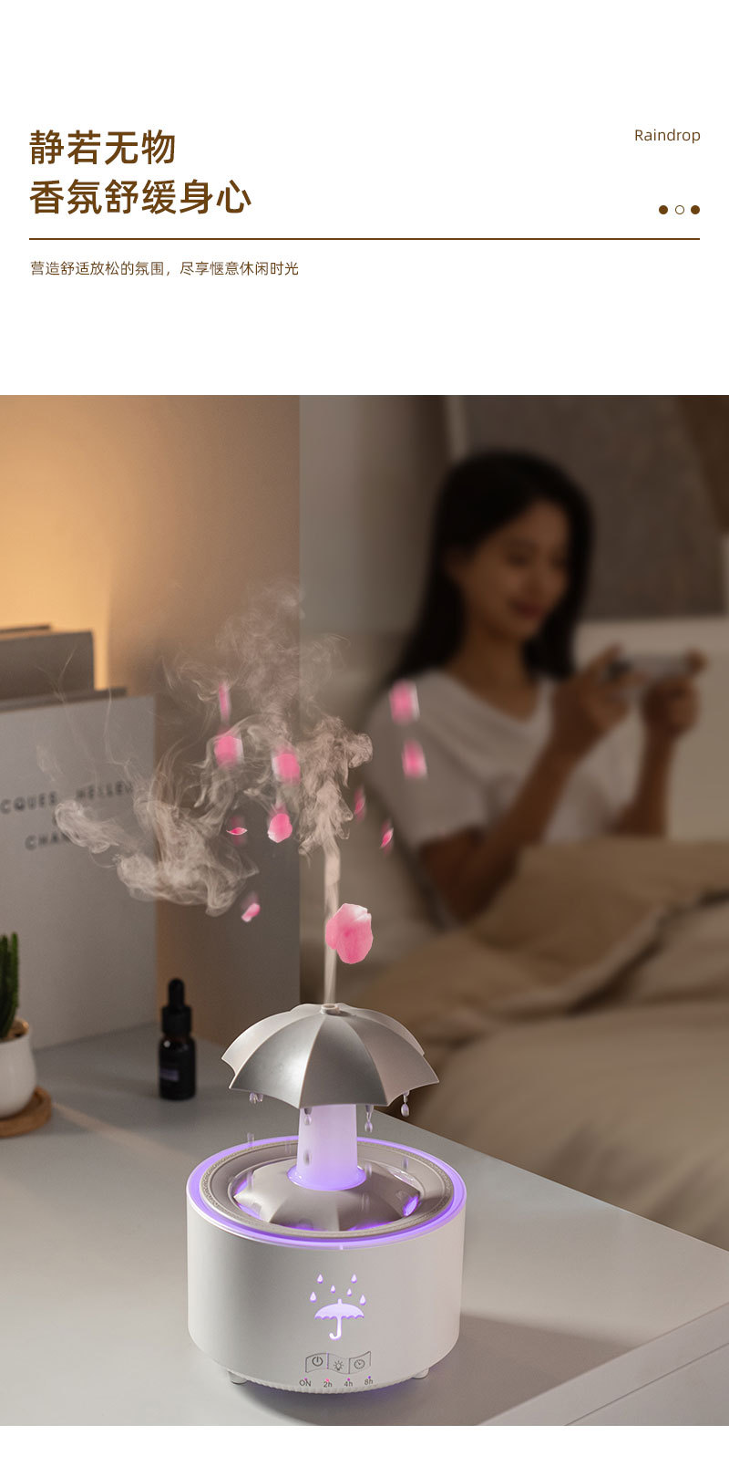 Rotating Raindrop Aromatherapy Machine, Heavy Fog Capacity, Home Office Essential Oil Fragrance Expansion, Desktop Colorful Aromatherapy Humidifier