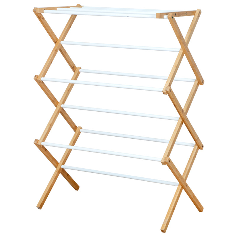 Drying towel rack, folding bamboo clothes rack, living room, coated iron bath towel rack, bathroom storage rack, floor to ceiling hotel