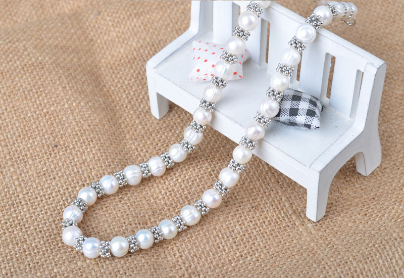 Wholesale original 9-10mm punch near garden breeding pearl ancient silver snowflake necklace bracelet clothing accessories set