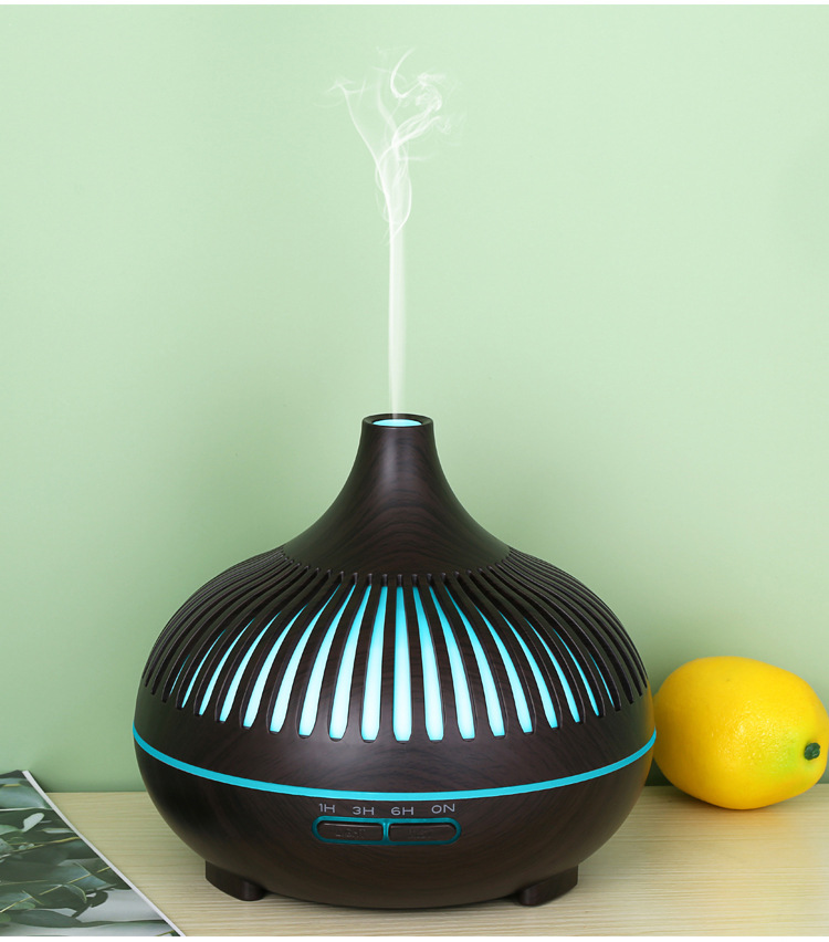 Wood grain humidifier, wood grain aromatherapy machine, 500ML remote control hollow cross-border new model, 7-color lighting