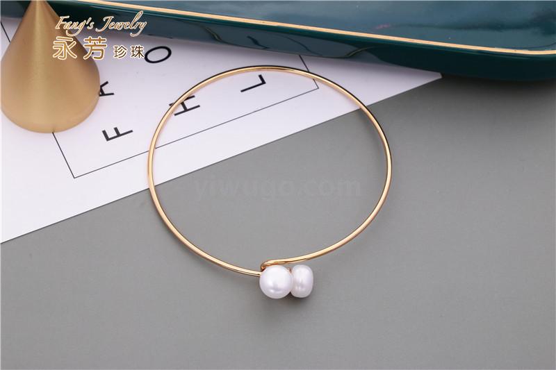 Ins Port Style Freshwater Pearl Open Adjustable Bracelet, Korean Versatile Thin Bracelet, European and American Style Bracelet