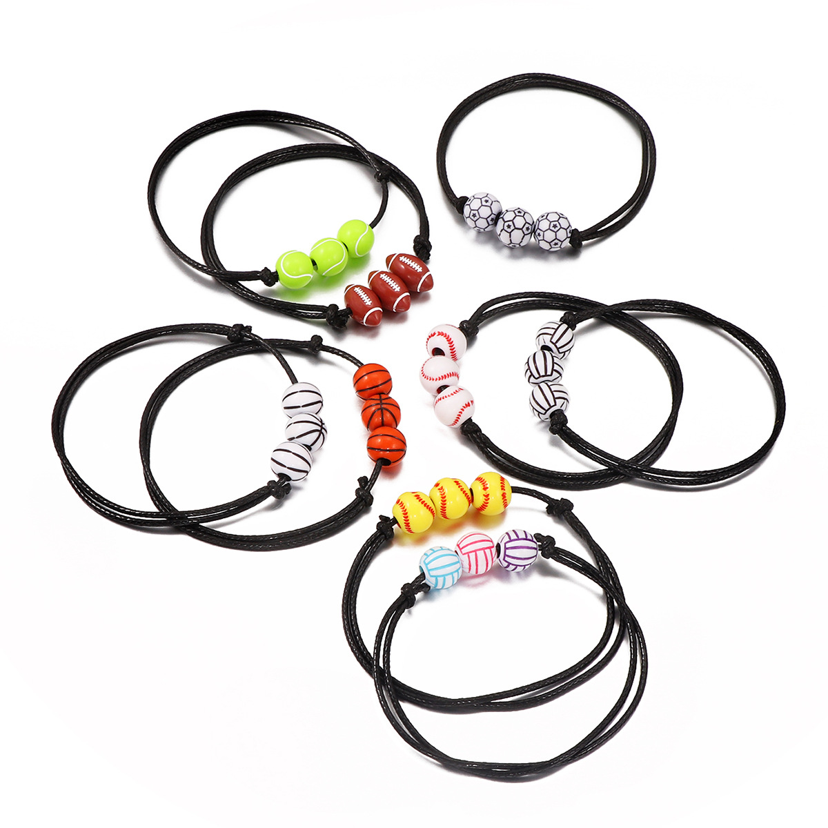 Woven basketball, football, and rugby bead bracelet set exclusively for cross-border Amazon hot selling ball bracelets