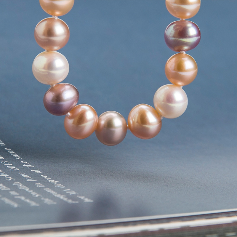New Fashionable Fresh Freshwater Pearl Mixed Color Women's Round Pearl Bracelet Hand String Gift Wholesale