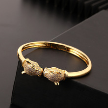 Cross border New Product European and American Trendy Leopard Open Bracelet Women's Genuine Gold Plated Copper Micro Inlaid Zircon Handpiece