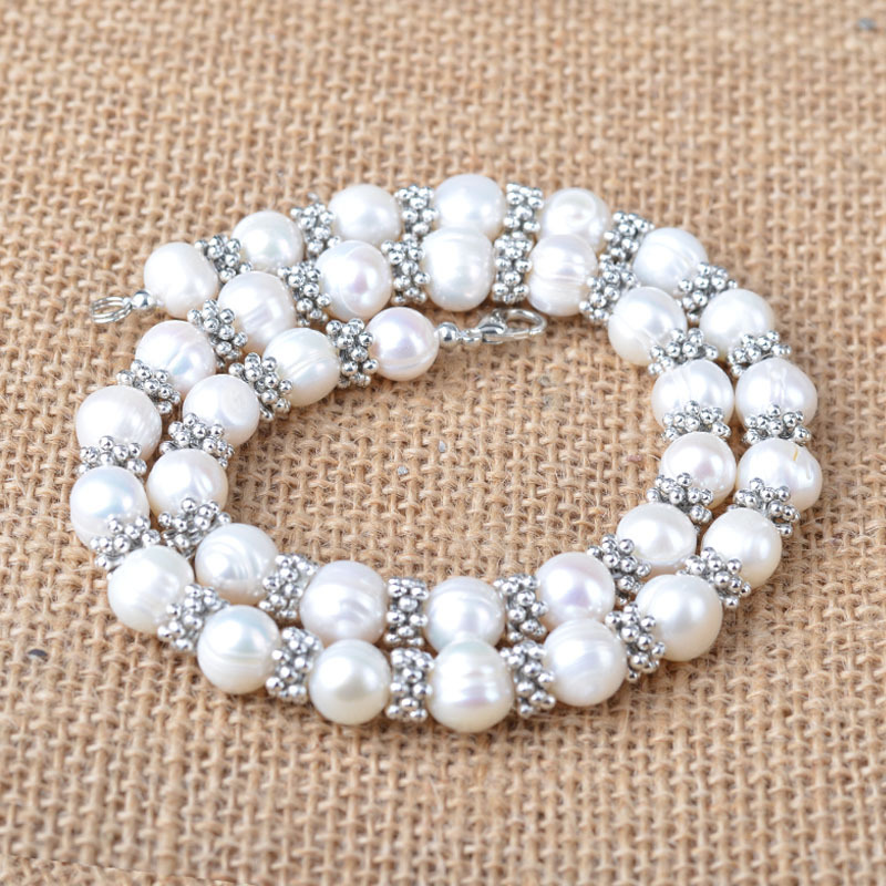 Wholesale original 9-10mm punch near garden breeding pearl ancient silver snowflake necklace bracelet clothing accessories set