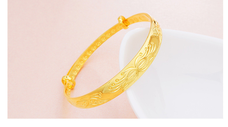 Wholesale 10mm brass gold-plated push-pull bracelet for Vietnamese women, featuring a wide face bracelet with the character 'Fu' that never fades over time