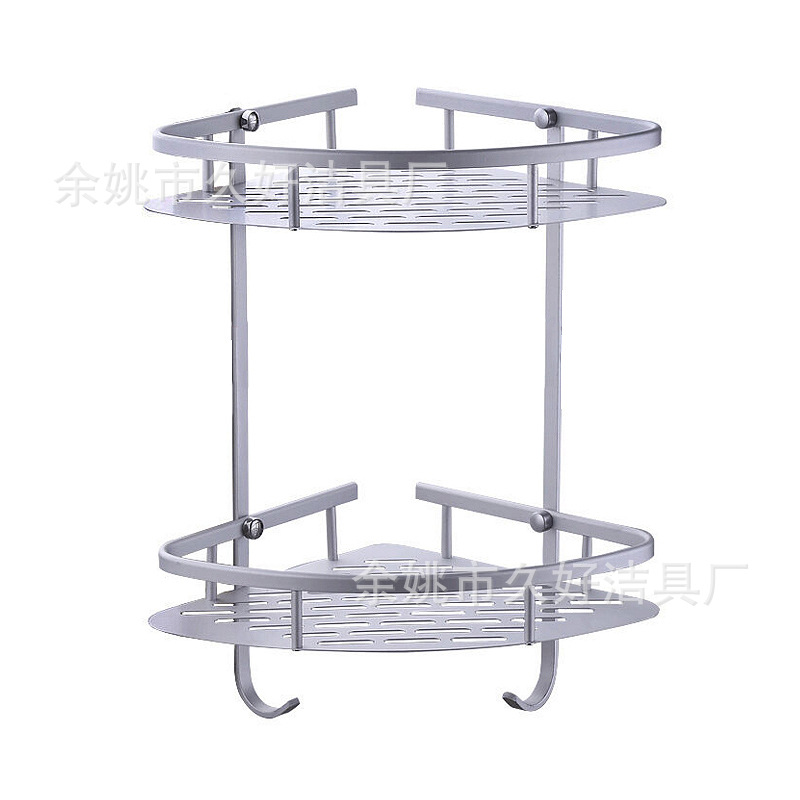 Punching free manufacturer produces space aluminum double-layer bathroom shelf with matte/glossy brushed triangular frame batch
