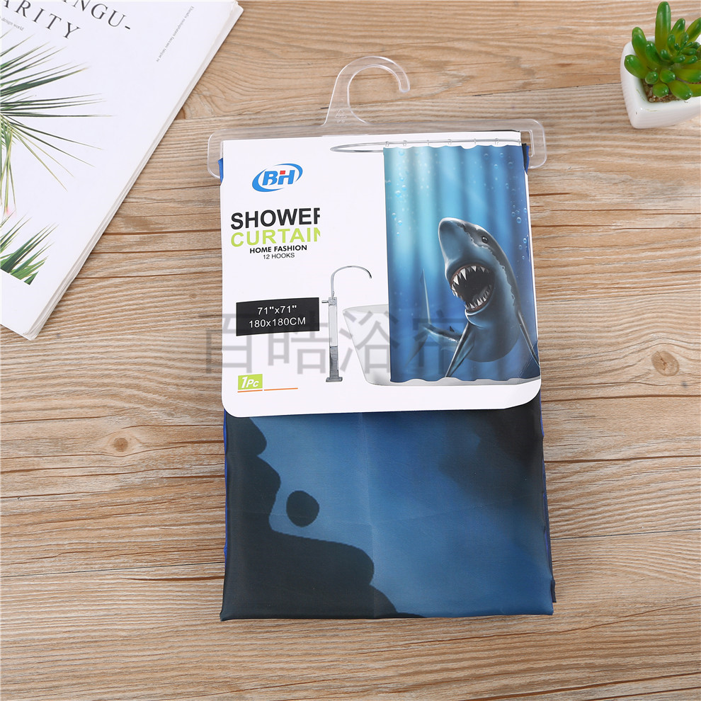 [Baihao] Cross border waterproof shower curtain, digital printing shower curtain, waterproof belt hook, polyester bathroom curtain combination