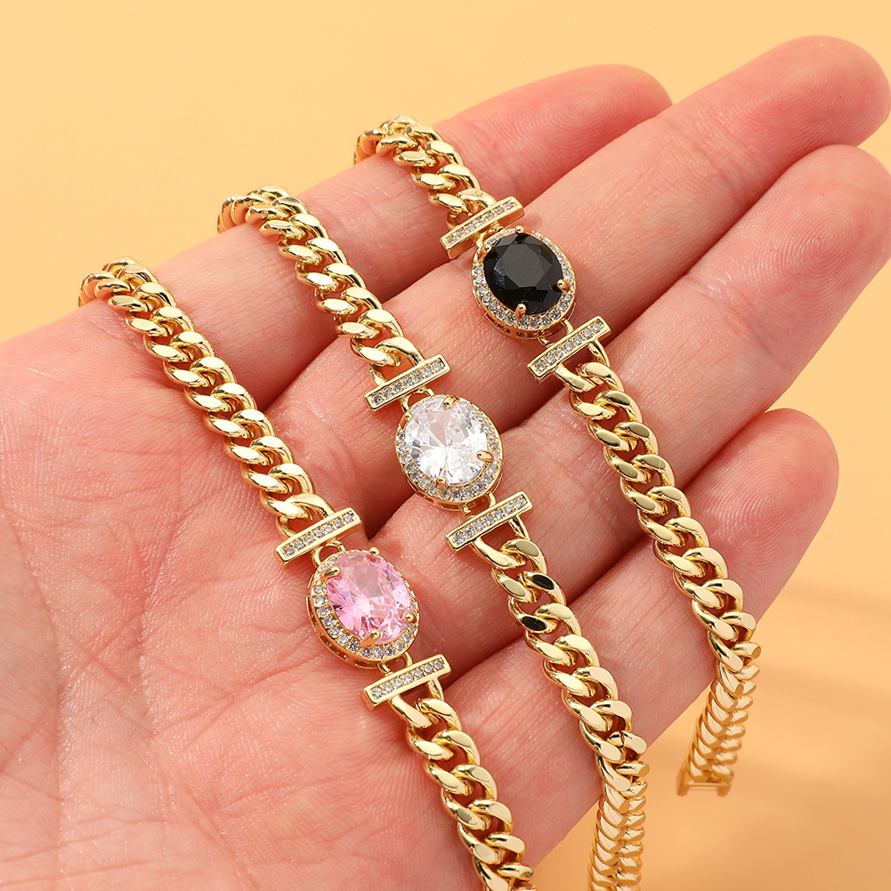 Luxury diamond studded women's fashion accessories, oval chain bracelet, hip-hop personalized bracelet, versatile bracelet wholesale