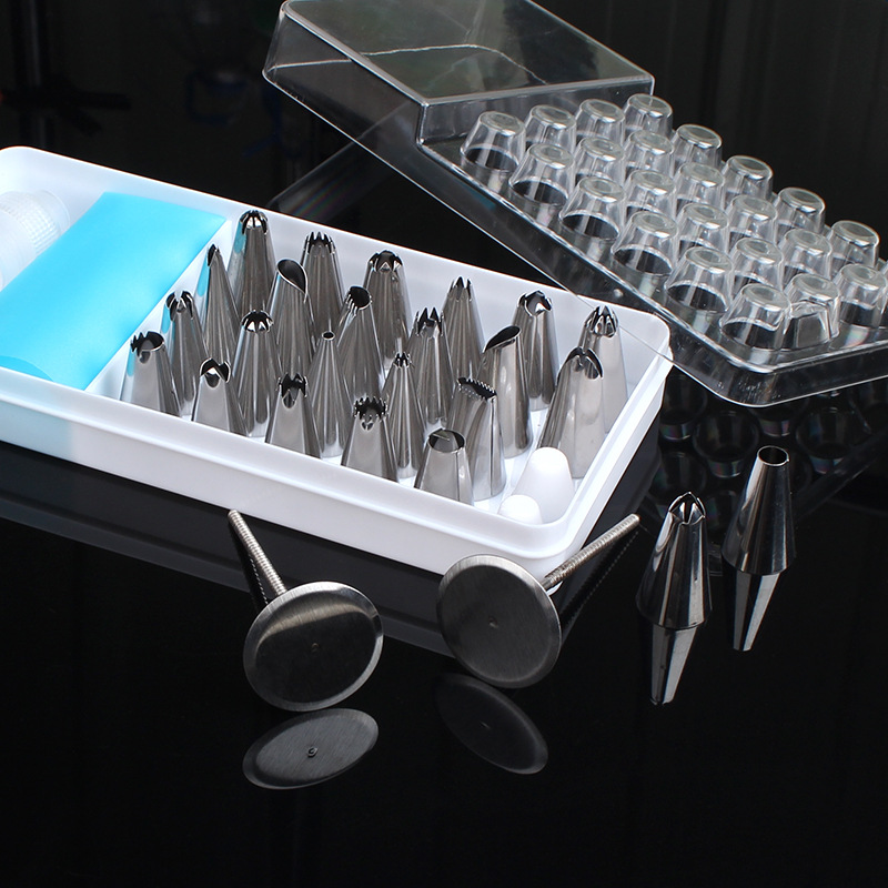 28pc piping nozzle set, 24 head piping nozzle, piping nail, milking bag converter, storage box, cake baking tool