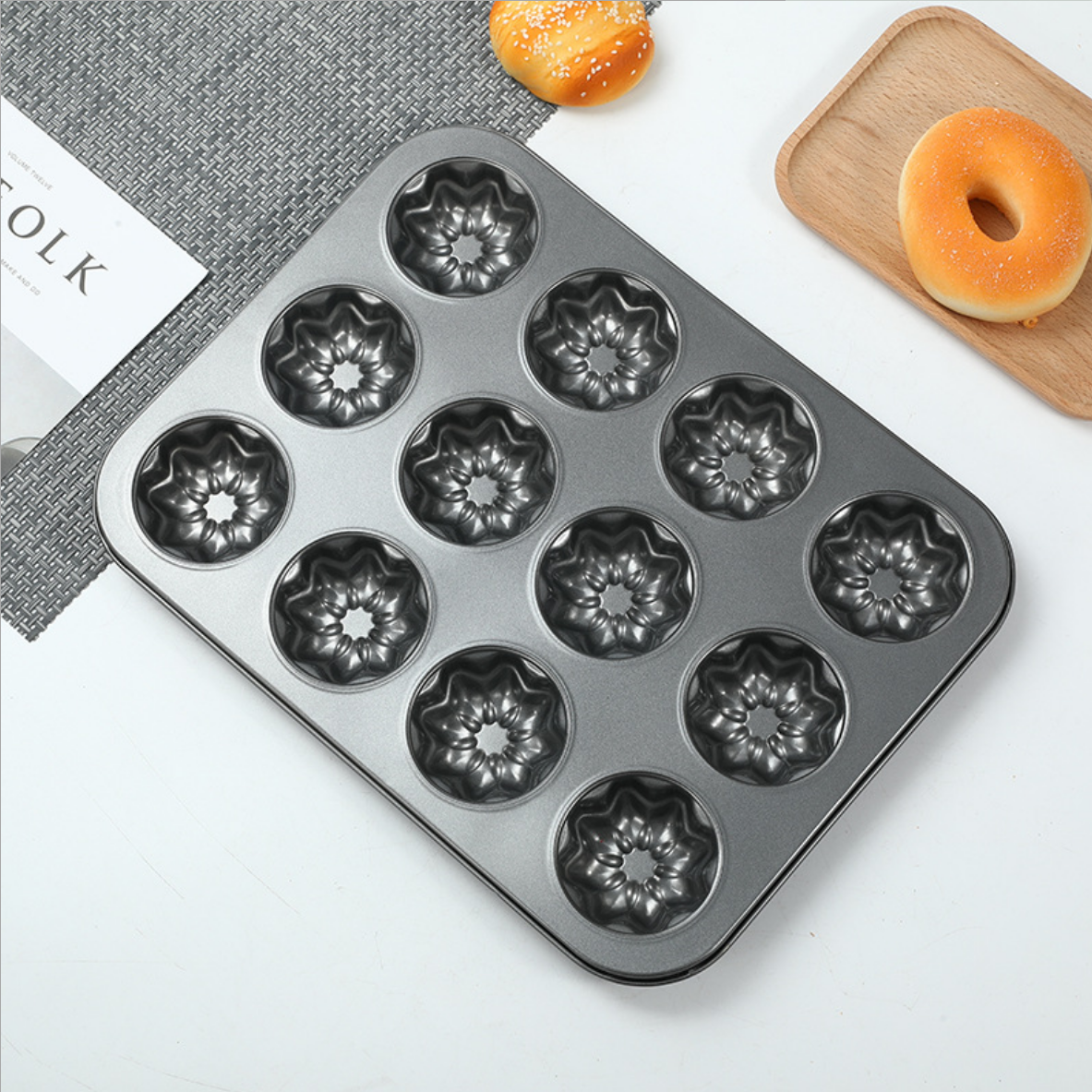 12 hole carbon steel cake mold non stick coating baking bread baking tray