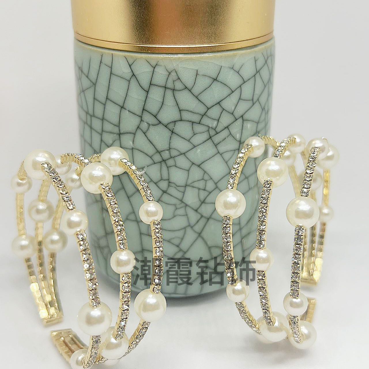 Trendy Diamond Jewelry Crystal Full Diamond Multi Layer Bracelet Pearl Water Diamond Wrapped Open Bracelet Inlaid Diamond Bracelet for Women