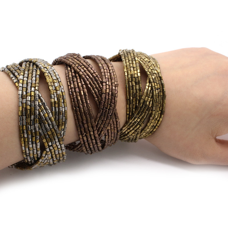 European and American ethnic style rice bead woven bracelet punk style fashion personality handmade bead multi-layer bracelet jewelry wholesale