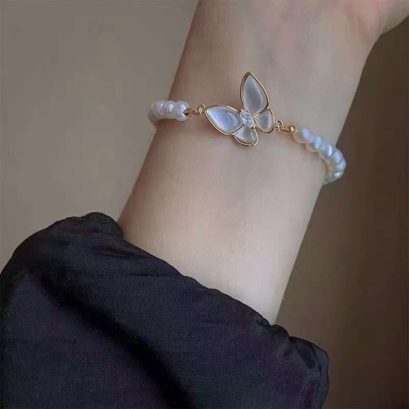 Mother Shell Butterfly Bracelet 5-6MM Near Round Clean High Quality Freshwater Pearl Bracelet Tail Chain Adjustable