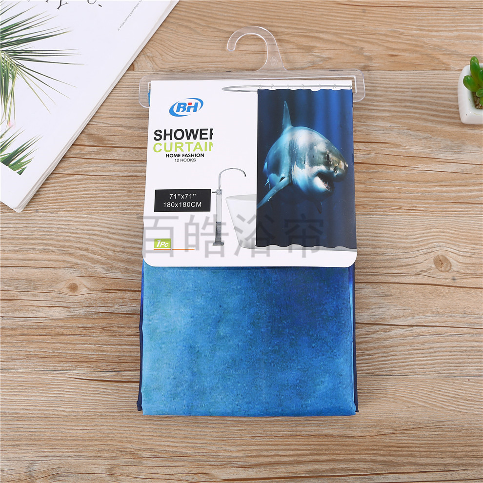 [Baihao] Cross border waterproof shower curtain, digital printing shower curtain, waterproof belt hook, polyester bathroom curtain combination