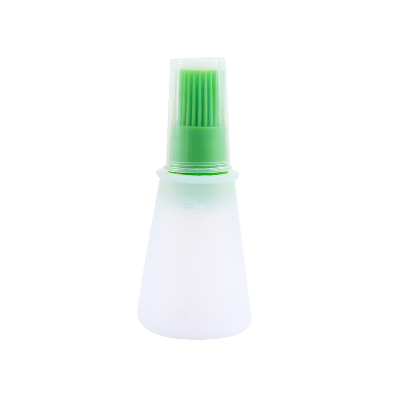 Kitchen silicone oil bottle brush with lid barbecue oil brush oil pot brush with scale silicone brush oil bottle flat bottom oil bottle brush