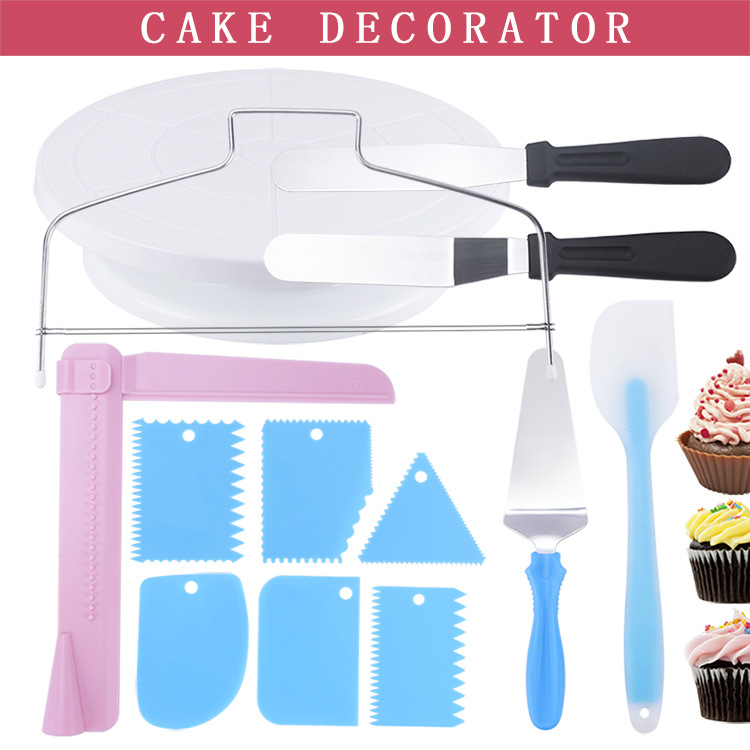 Baking tool set, cake decoration scraper, scraper, leveler, cake turntable, 13 piece set, cake divider