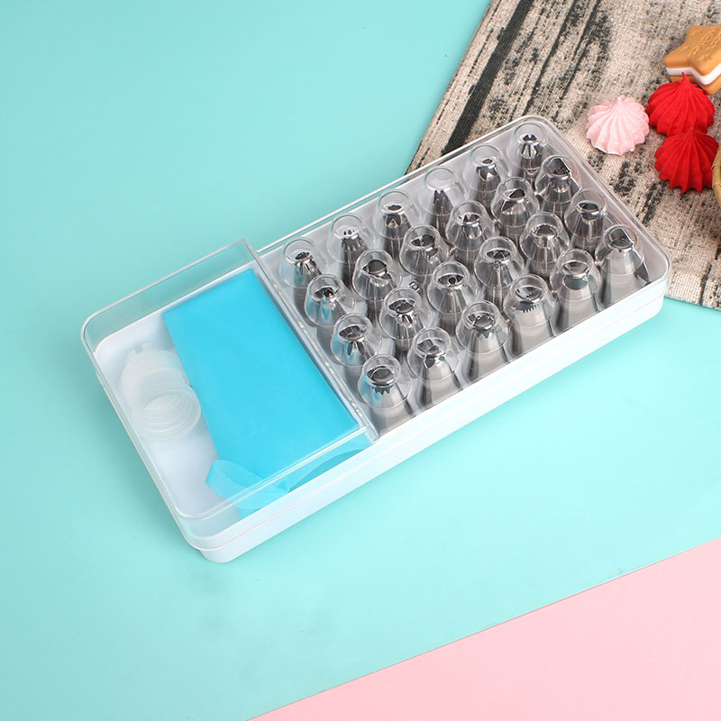 28pc piping nozzle set, 24 head piping nozzle, piping nail, milking bag converter, storage box, cake baking tool