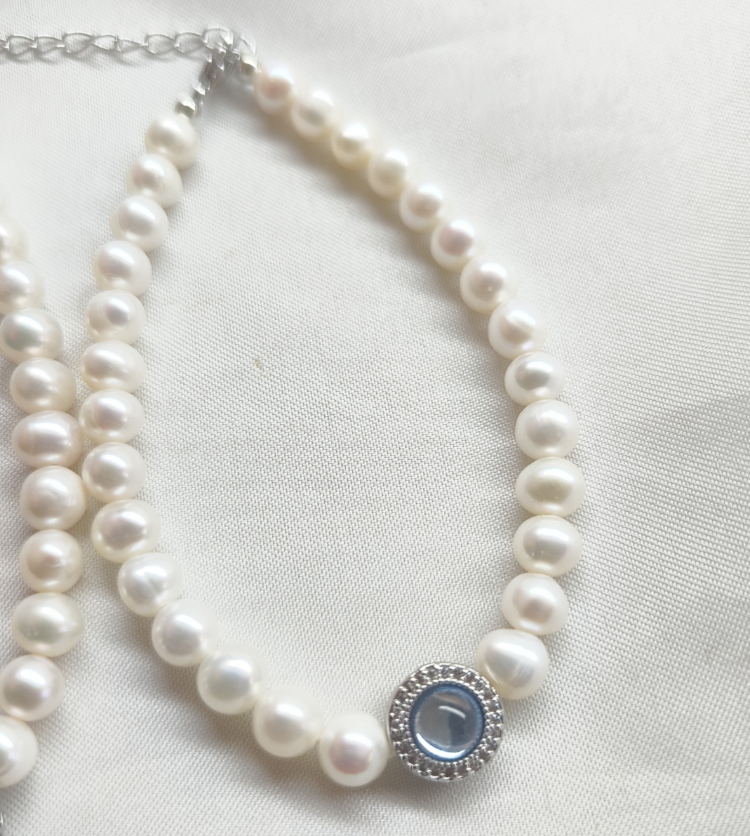 Sea Blue Treasure Micro Inlaid 5-6MM Freshwater Pearl Near Round Flawless Pearl Bracelet Hand String