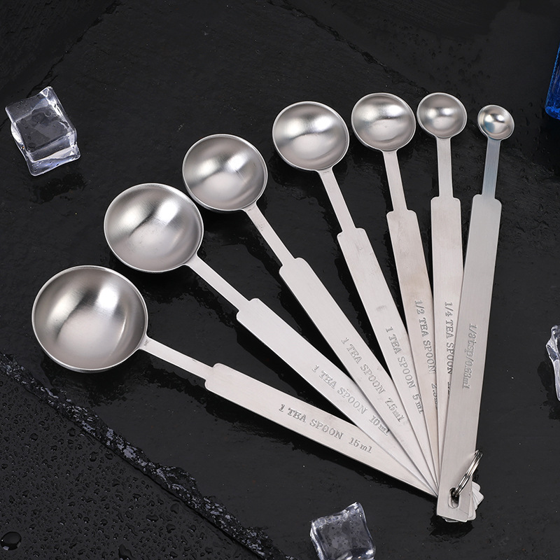 Stainless steel measuring spoon 7-piece set coffee spoon with scale baking milk powder measuring spoon set seasoning measuring spoon kitchen baking