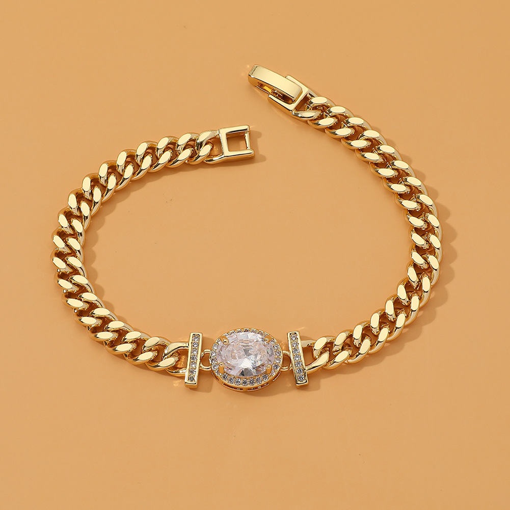 Luxury diamond studded women's fashion accessories, oval chain bracelet, hip-hop personalized bracelet, versatile bracelet wholesale
