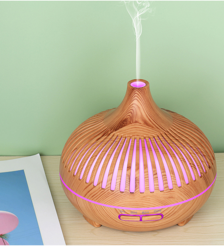 Wood grain humidifier, wood grain aromatherapy machine, 500ML remote control hollow cross-border new model, 7-color lighting