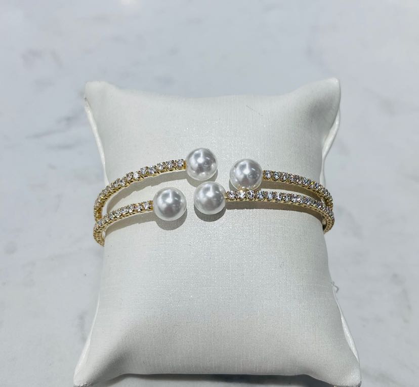 Real gold color preservation electroplated pearl zircon handmade multi loop elastic fashion versatile bracelet