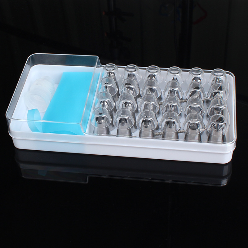 28pc piping nozzle set, 24 head piping nozzle, piping nail, milking bag converter, storage box, cake baking tool