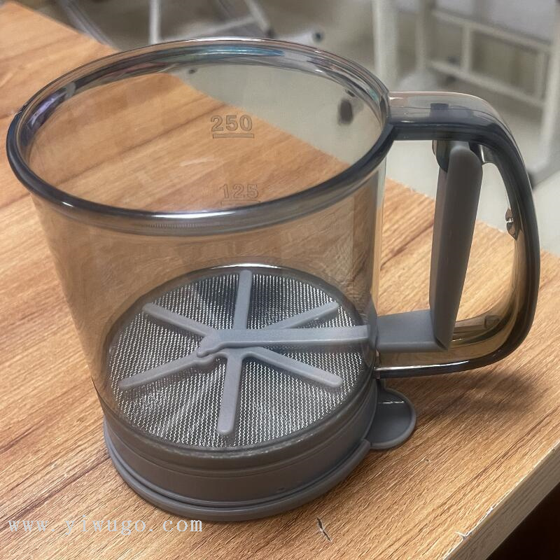 250ml PP handheld flour sieve cup, double-layer stainless steel filter screen, manual flour sieve, household baking tool