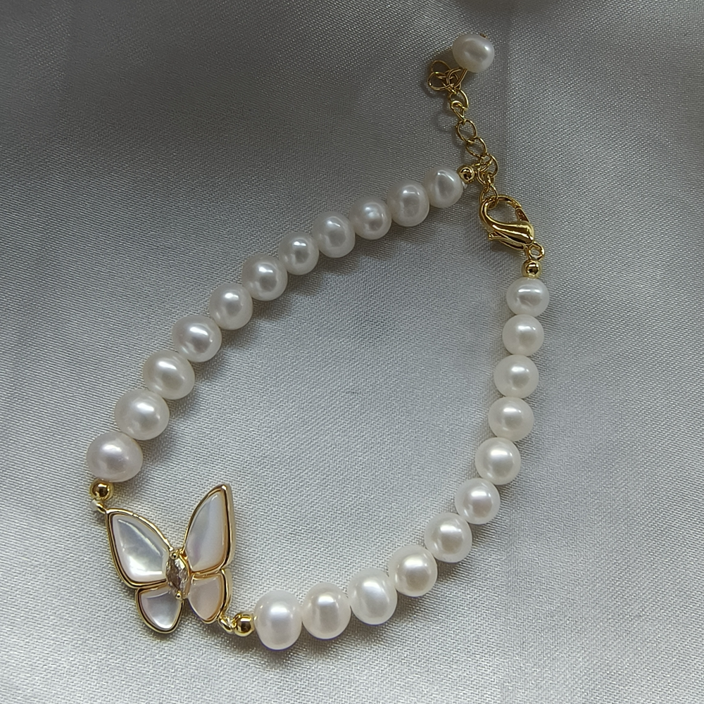 Mother Shell Butterfly Bracelet 5-6MM Near Round Clean High Quality Freshwater Pearl Bracelet Tail Chain Adjustable