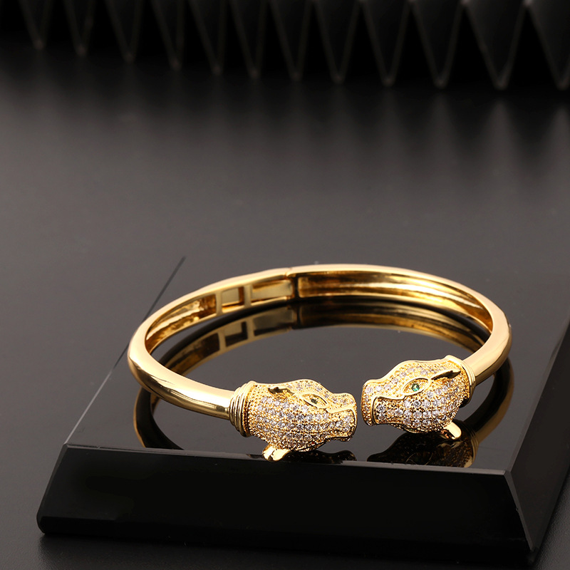 Cross border New Product European and American Trendy Leopard Open Bracelet Women's Genuine Gold Plated Copper Micro Inlaid Zircon Handpiece