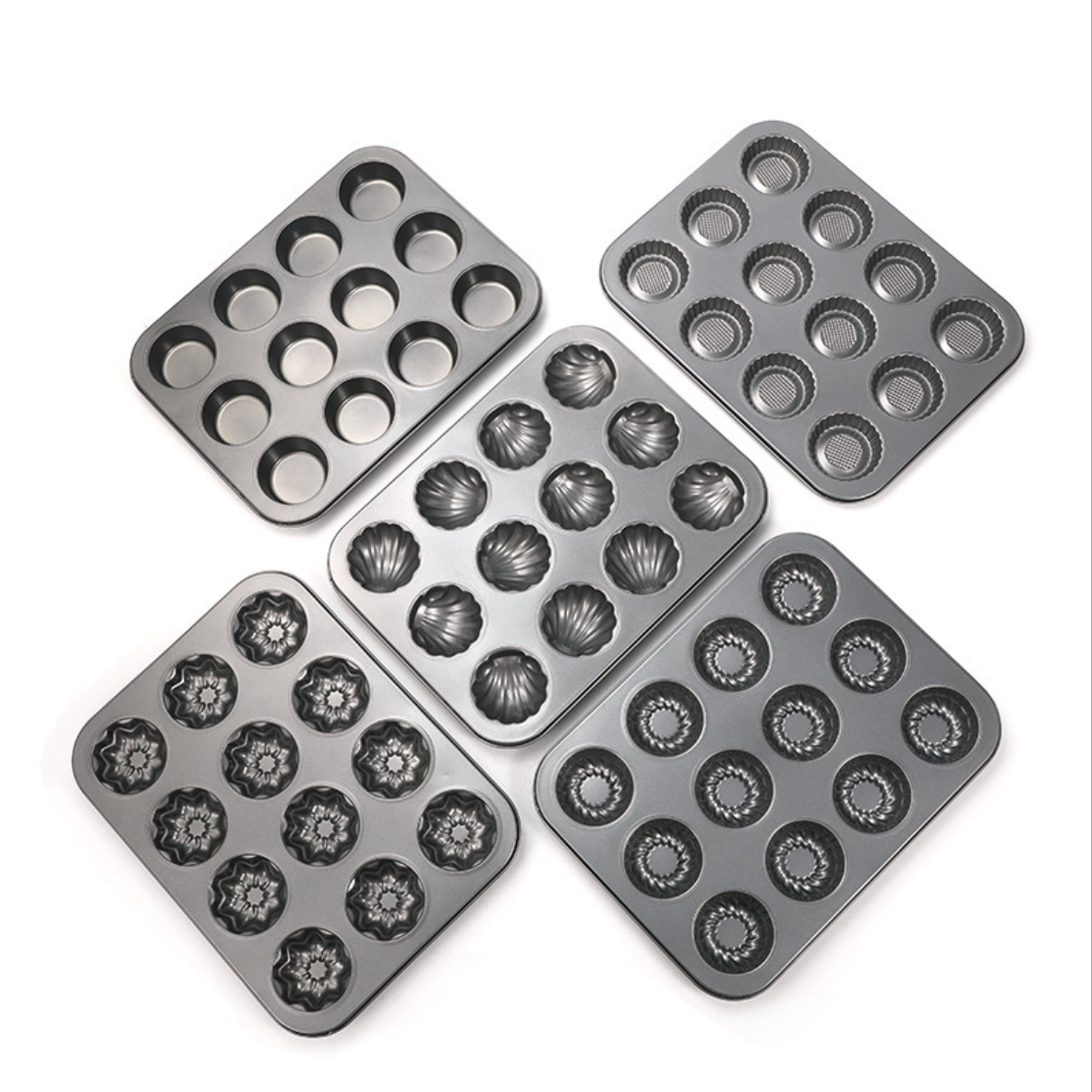 12 hole carbon steel cake mold non stick coating baking bread baking tray