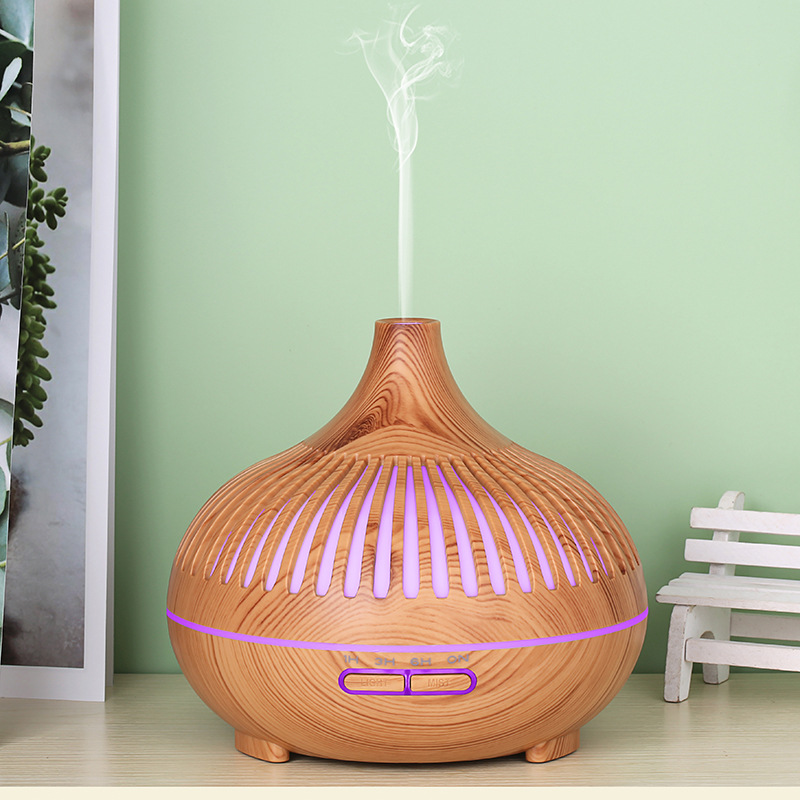 Wood grain humidifier, wood grain aromatherapy machine, 500ML remote control hollow cross-border new model, 7-color lighting